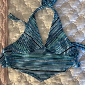 Striped Blue Halter Crop Top